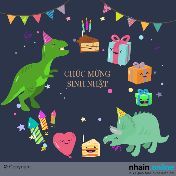 Thiệp sinh nhật có chú khủng long xinh